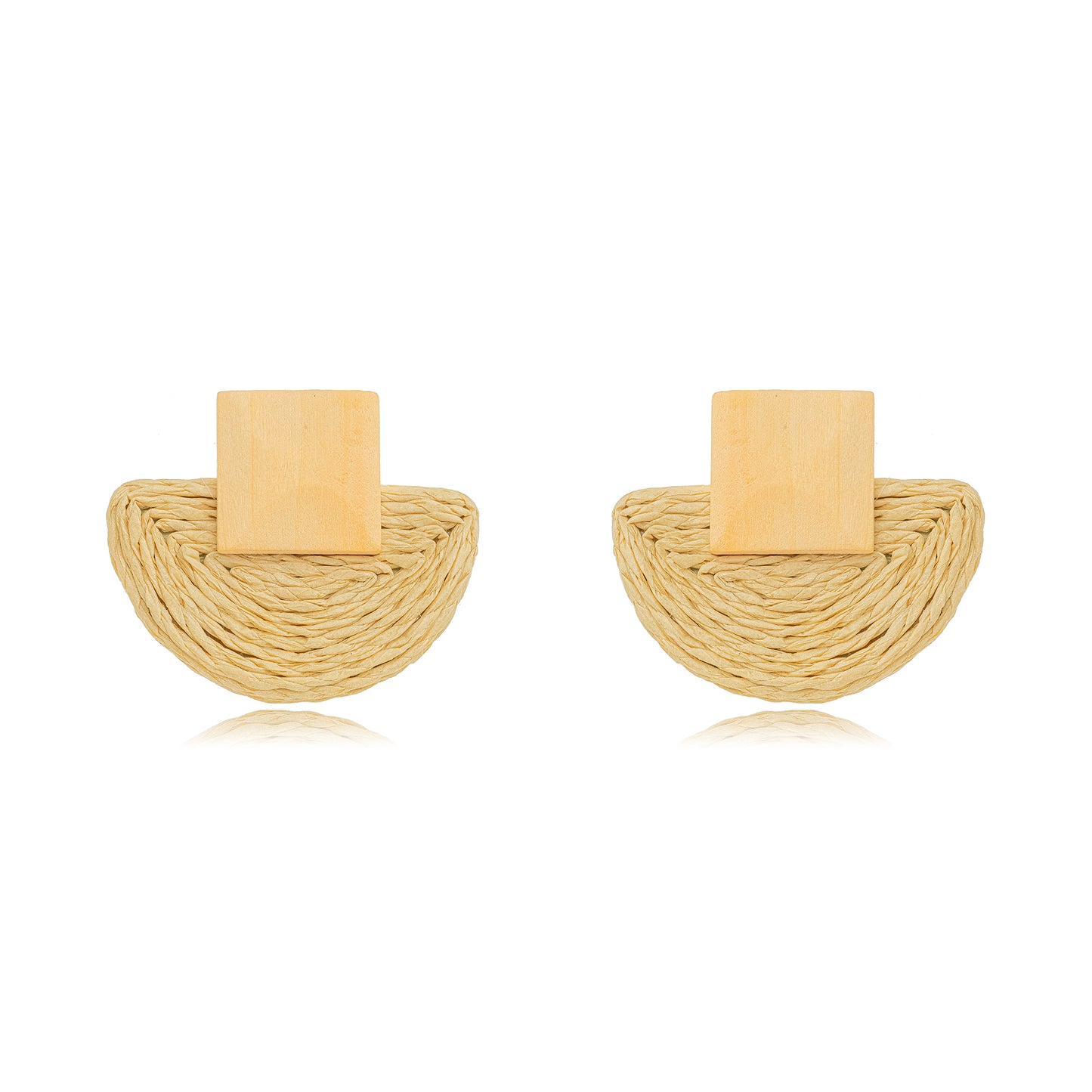 Beige Wooden with Rattan, Woven, Bamboo Earrings