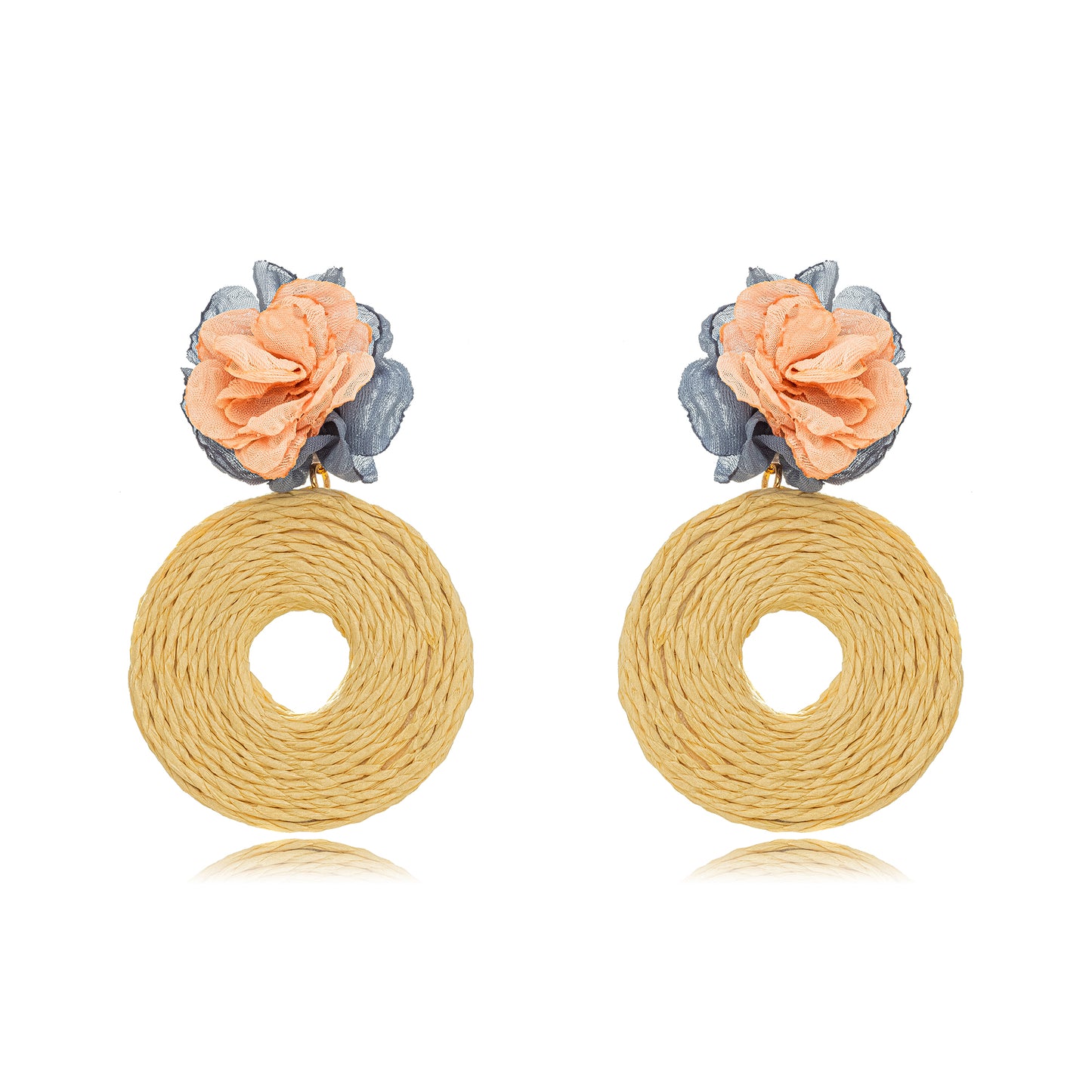 Boho Flower and Swirl Straw Earrings