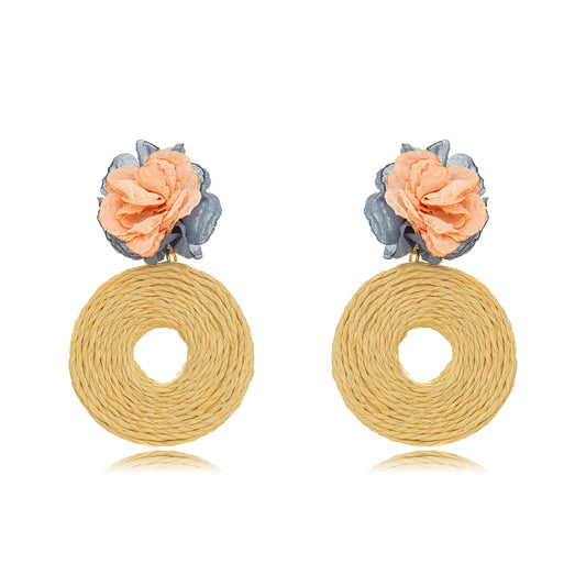 Boho Flower and Swirl Straw Earrings