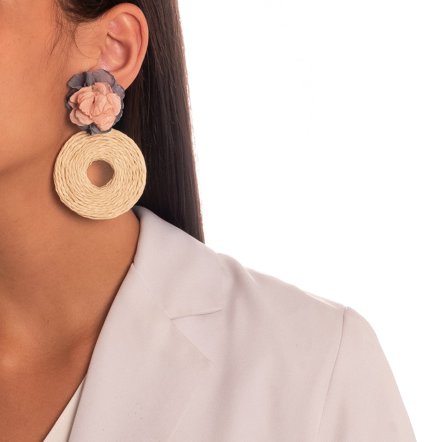 Boho Flower and Swirl Straw Earrings