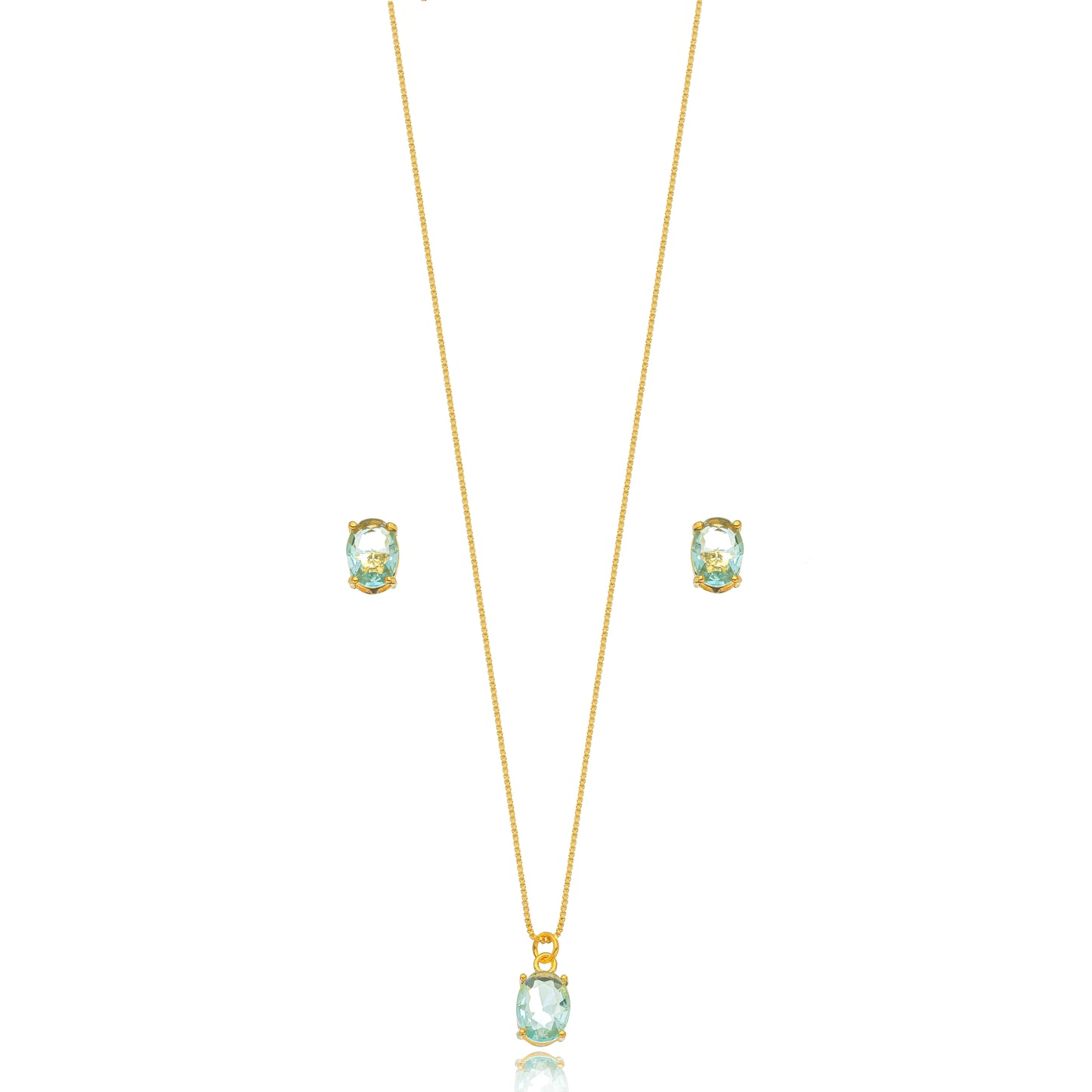 Small Oval Aquamarine Earrings and Necklace Set - 18k Gold Plated