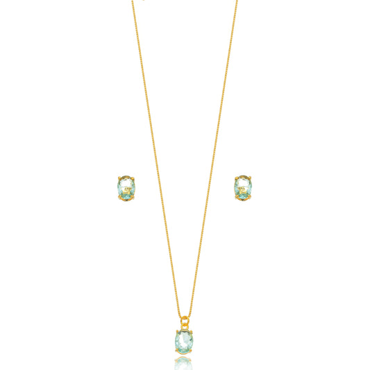 Small Oval Aquamarine Earrings and Necklace Set - 18k Gold Plated