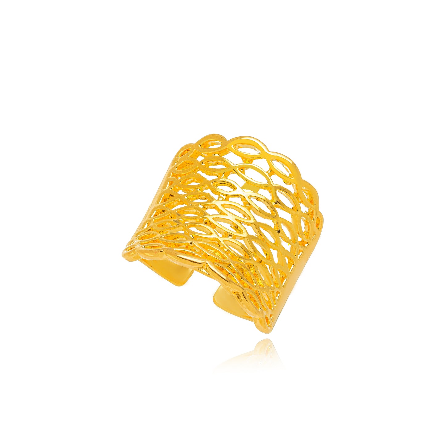 18k Gold Plated Adjustable Hollow Detailed Ring