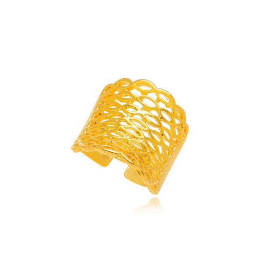 18k Gold Plated Adjustable Hollow Detailed Ring