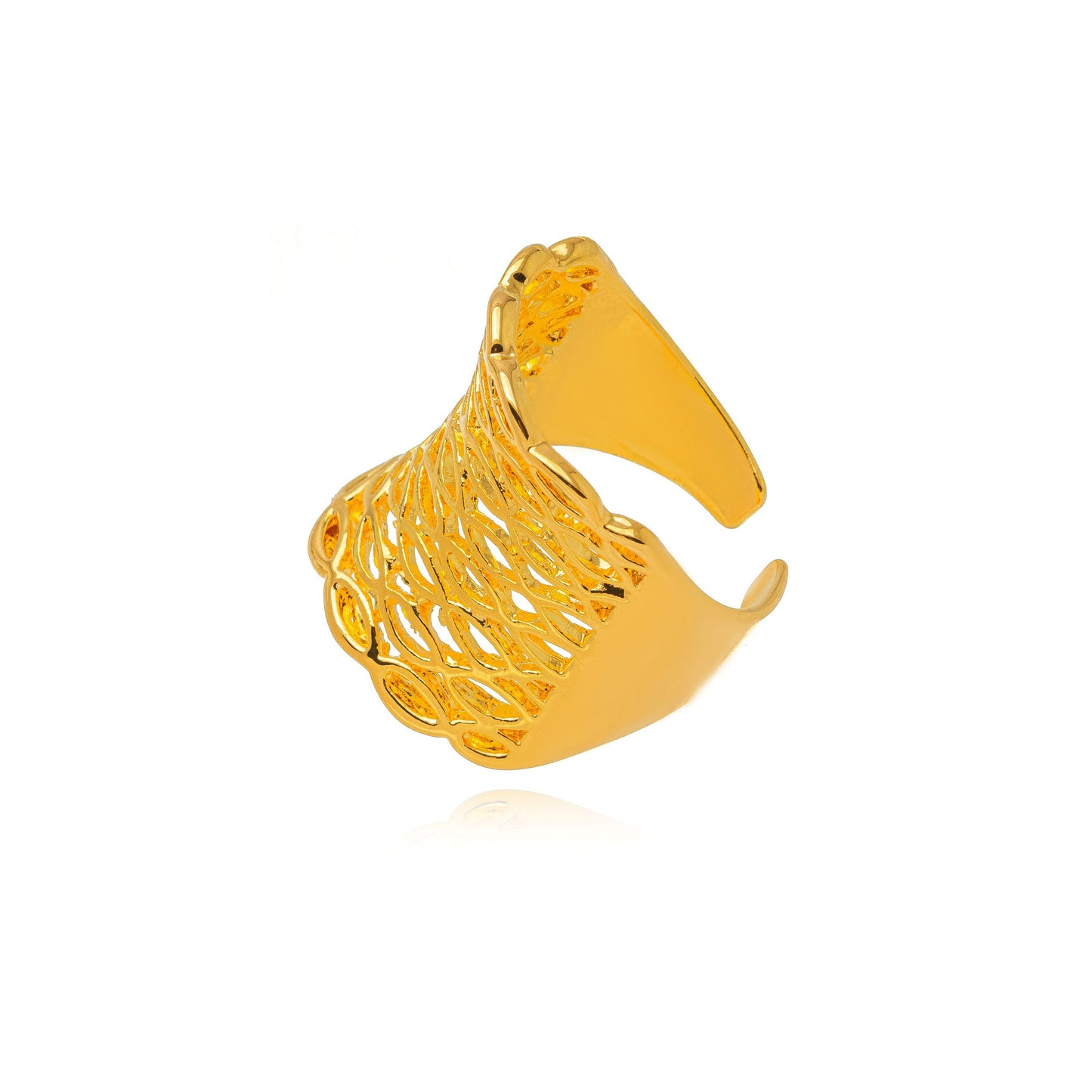 18k Gold Plated Adjustable Hollow Detailed Ring