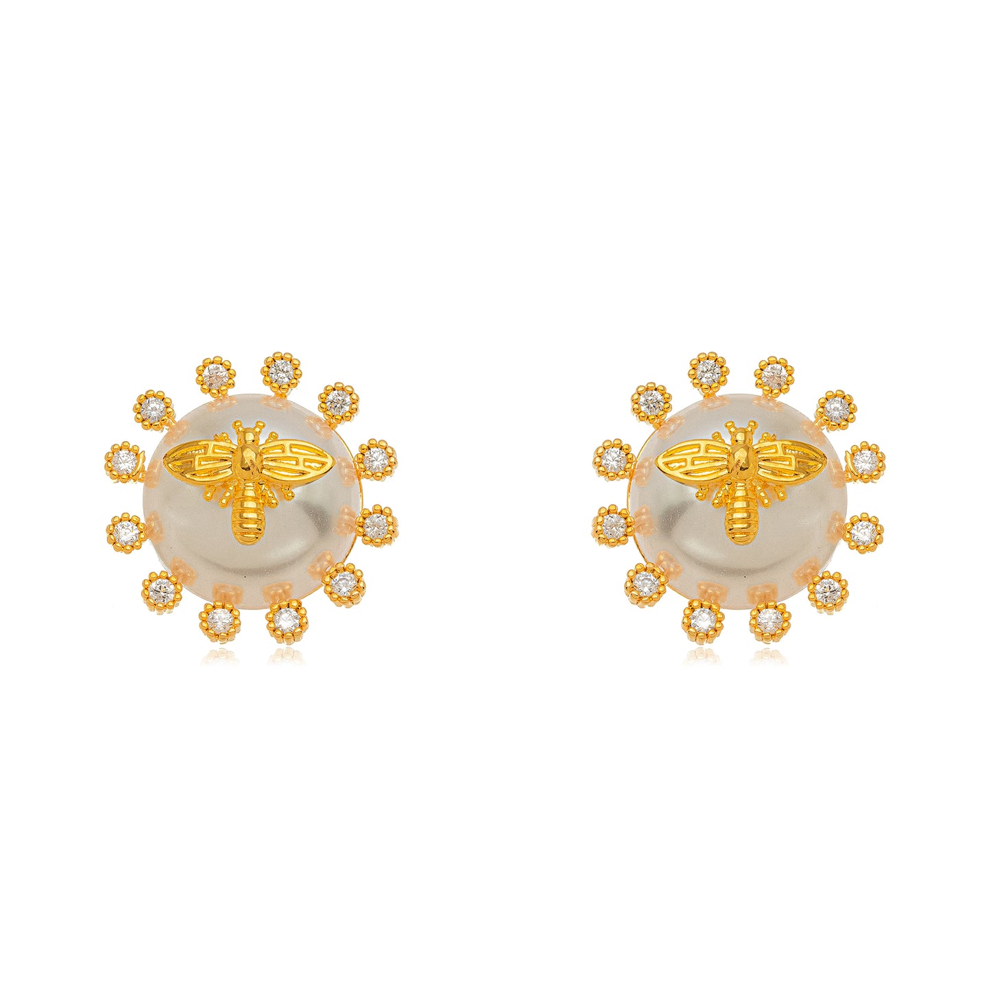 Micro Zirconia Pearl Insect Earrings - 18k Gold Plated