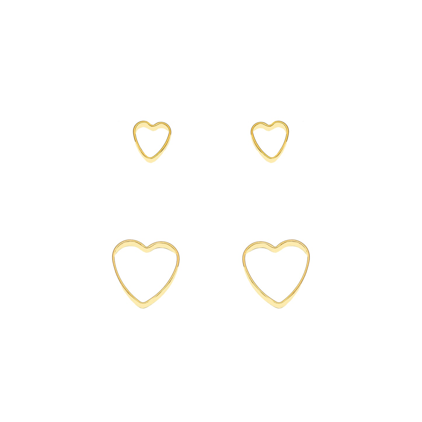 2 Holes Hollow Heart Earrings - 18k Gold Plated