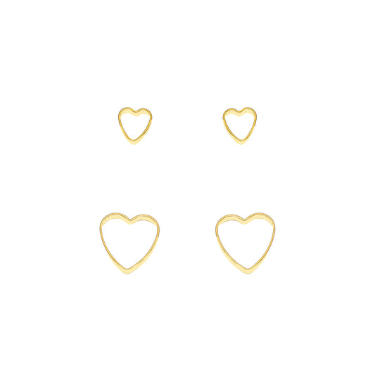 2 Holes Hollow Heart Earrings - 18k Gold Plated