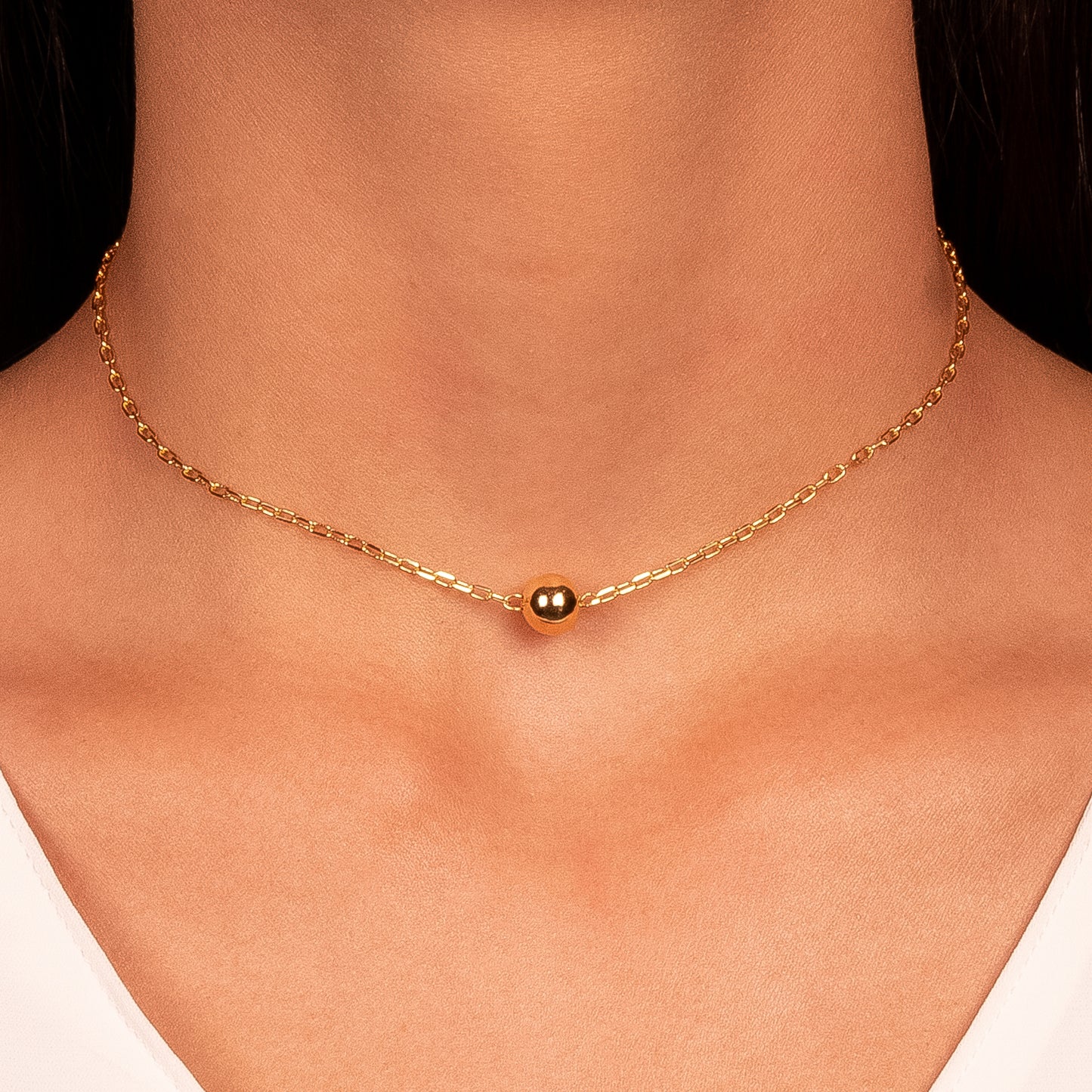 18k Gold Plated Ball Bead Necklace - Choker