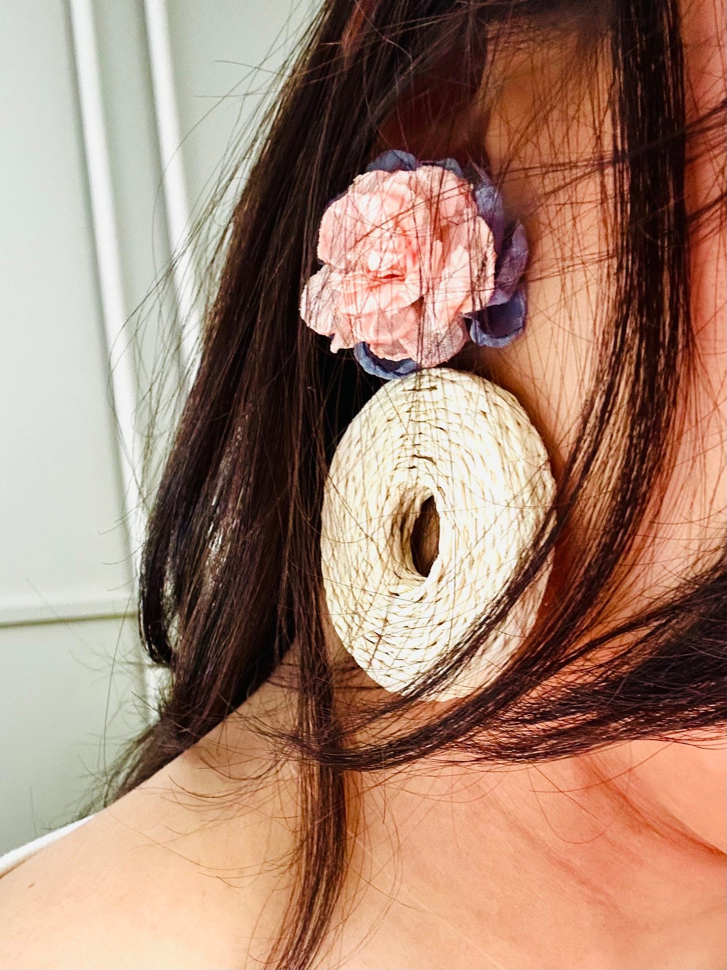 Boho Flower and Swirl Straw Earrings