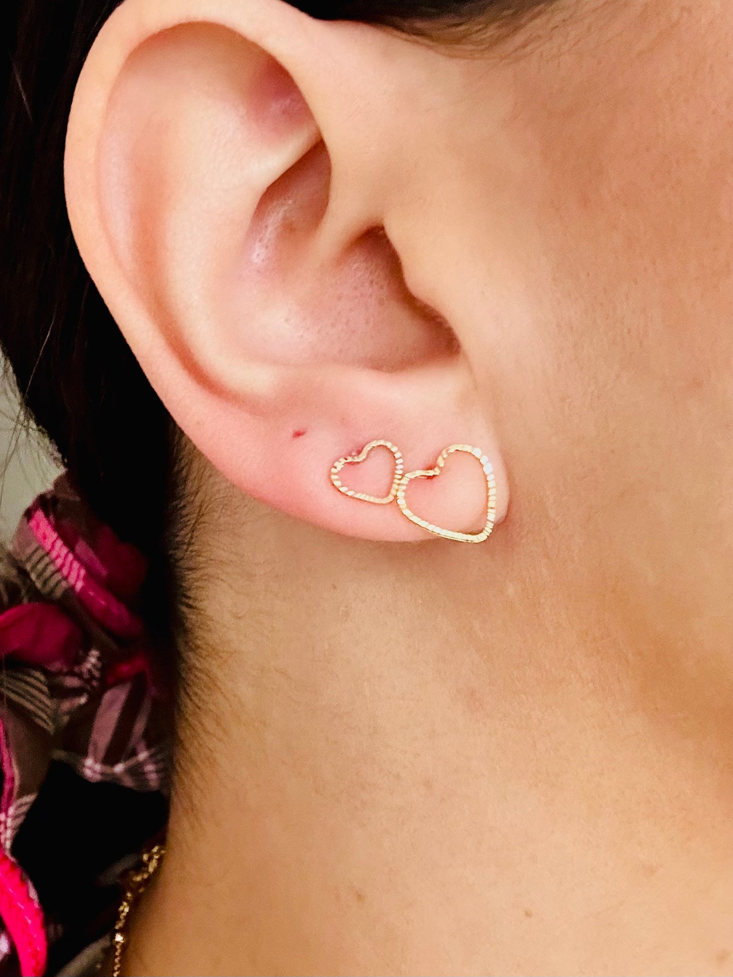 2 Holes Hollow Heart Earrings - 18k Gold Plated