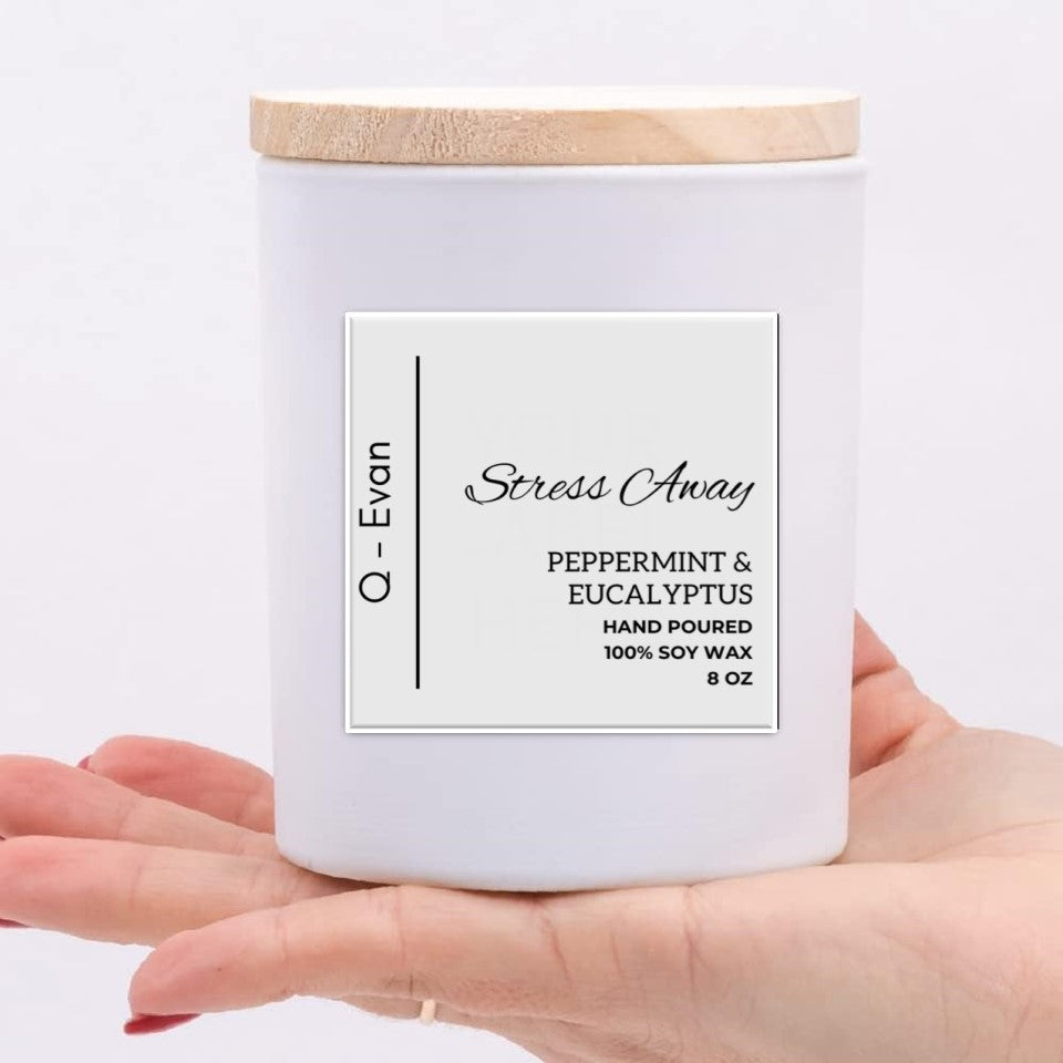 Stress Away - Luxurious 8 oz Candle - PEPPERMINT & EUCALYPTUS